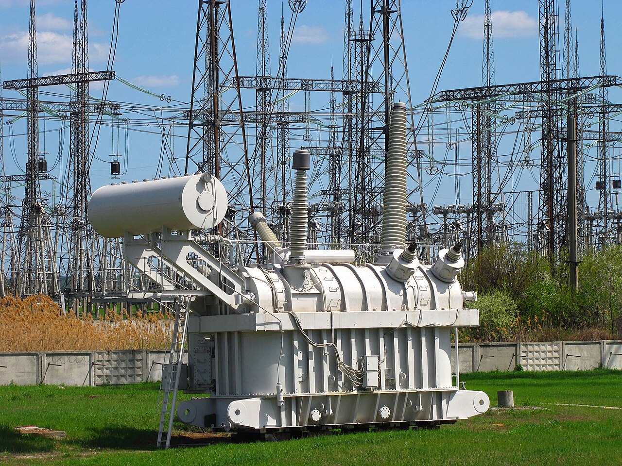High voltage power transformer at a substation